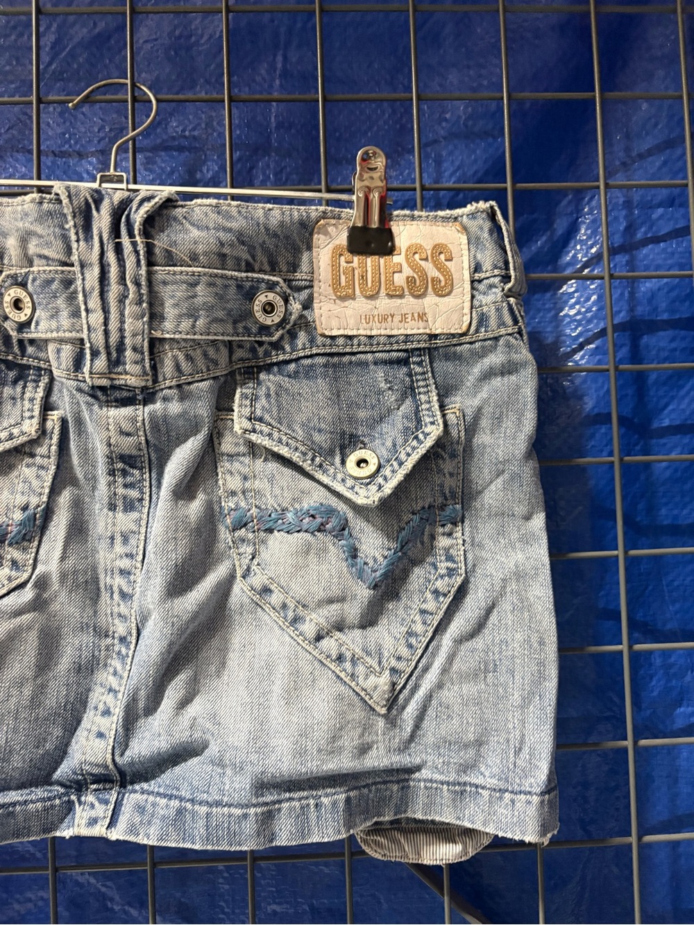 GUESS Light Blue Denim Mini Skirt with Flap Pockets - Picture 2 of 3